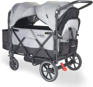 Larktale Caravan – 200 lbs. Capacity, Double Seater Collapsible Wagon, All-Terrain Stroller Wagon for Kids and Babies – 2023 Version – Gray/Black