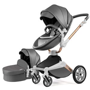 Hot Mom Baby Stroller 360 Degree Rotation Function,Baby Carrige and Egg Seat Combo PU Leather Baby Pushchair Pram 2023 (Dark Grey-1)