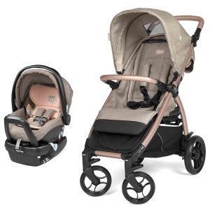 Peg Perego Booklet 50 Travel System – Includes Booklet 50 Baby Stroller and The Primo Viaggio 4-35 Infant Car Seat – Made in Italy – Mon Amour (Beige & Pink)